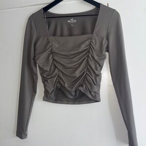 Hollister Gray Ruched Fitted Blouse